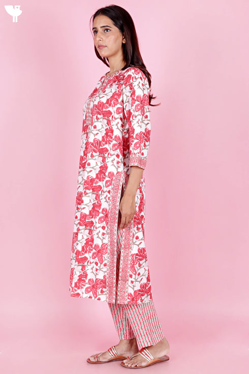 Bizzy Lizzy Kurta Pant Set With Kota Dupatta In Block Print